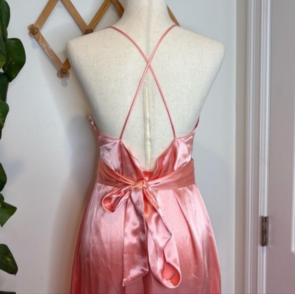 VICTORIAS SECRET Vintage 80s/90s GOLD LABEL Peach Satin Lace Maxi Slip Dress